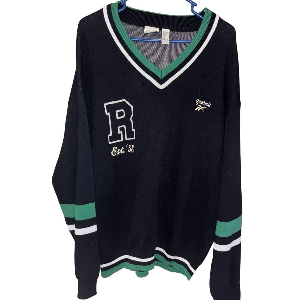 Reebok x Forever 21 varsity V-neck sweater black green est. ‘58 (size XXL)